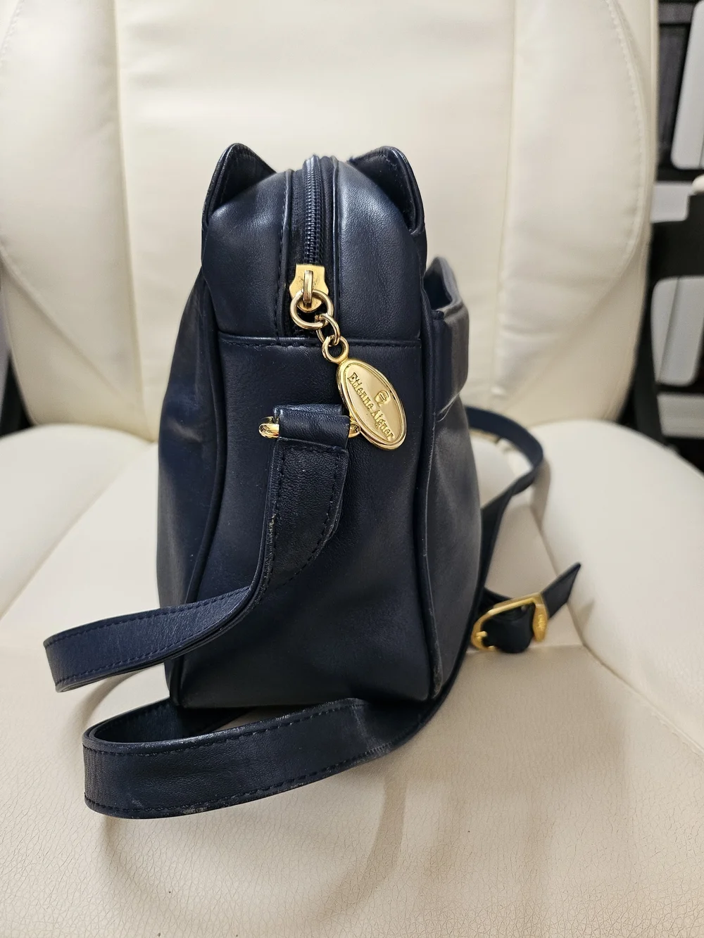 Etienne Aigner Navy Leather Crossbody with Gold Hardware
